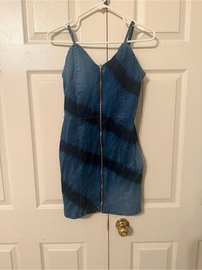 BlueTie-Dye Denim Zip-Front Slip Dress